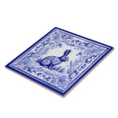 Blauw en wit konijn mediterrane volkskunst tegeltje (Zijkant)