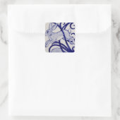 Blauw en wit konijn met hare Art Deco Tile Scroll Vierkante Sticker (Tas)