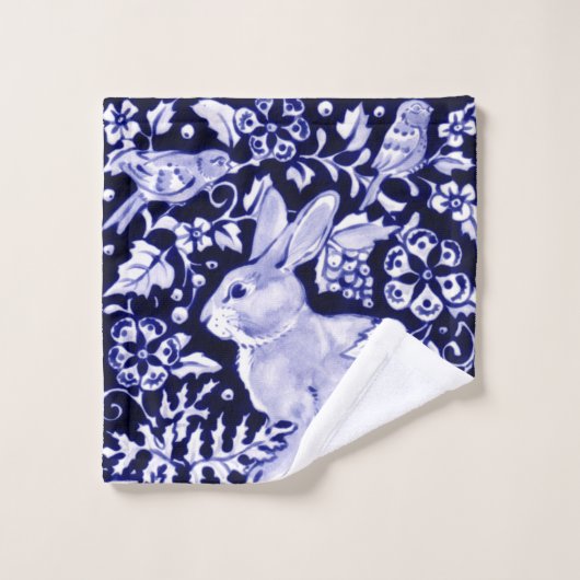Blauw en Wit Konijn Vogel Badhanddoek Set Dedham Bad Handdoek (Wasdoekje)