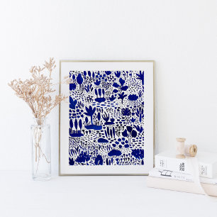 Blauw en wit kunstwerk poster