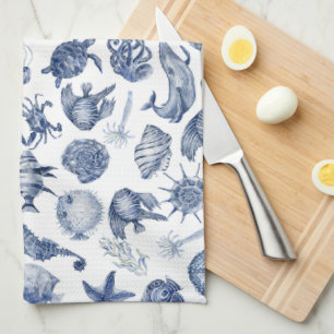 Blauw en Wit Kust Keuken Handdoek