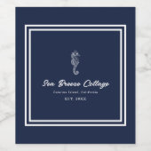 Blauw en Wit Kust Zeepaard Custom Wijn Etiket (Enkel label)