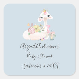 Blauw en wit Lama Baby Boy baby shower Vierkante Sticker