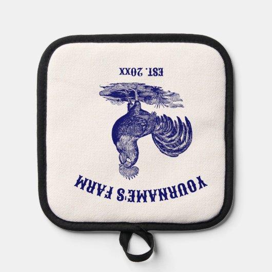 Blauw en wit Leghorn Haan Pannenlap (Voorkant)