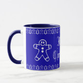 Blauw en Wit Leuk Gingerbread Man Kerstboom Mok (Links)