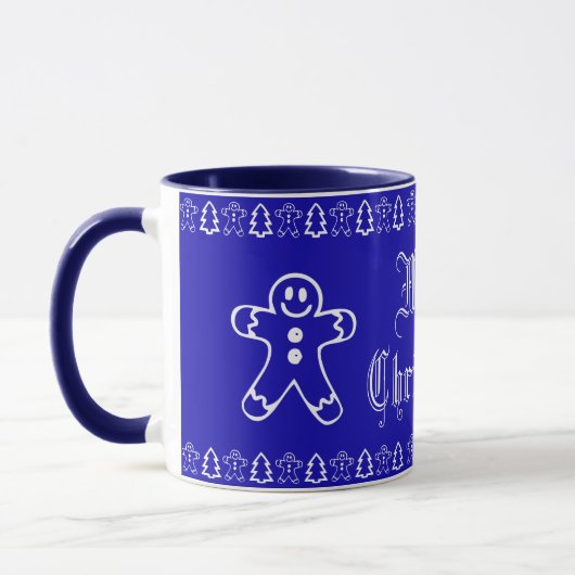 Blauw en Wit Leuk Gingerbread Man Kerstboom Mok (Links)