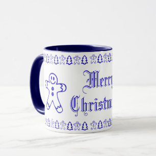 Blauw en Wit Leuk Gingerbread Man Kerstboom Mok