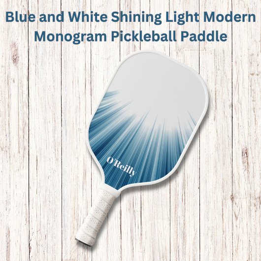 Blauw en Wit Lichtgevend Modern Monogram Pickleball Paddle