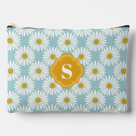 Blauw en wit madeliefje patroon monogram etui (Voorkant)