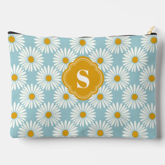 Blauw en wit madeliefje patroon monogram etui (Achterkant)