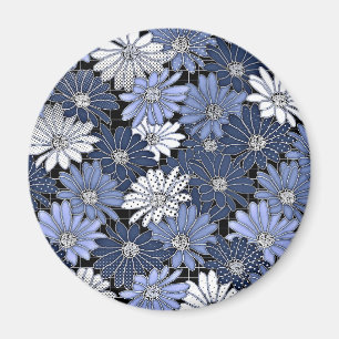 Blauw en wit madeliefjespatroon magneet