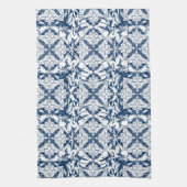 Blauw en wit Magnolia keukenhanddoek (Verticaal)