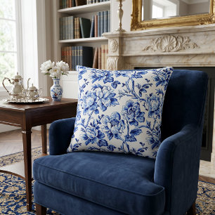 Blauw en Wit Magnolia's Toile de Jouy Kussen