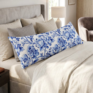 Blauw en Wit Magnolia's Toile de Jouy Lichaamskussen