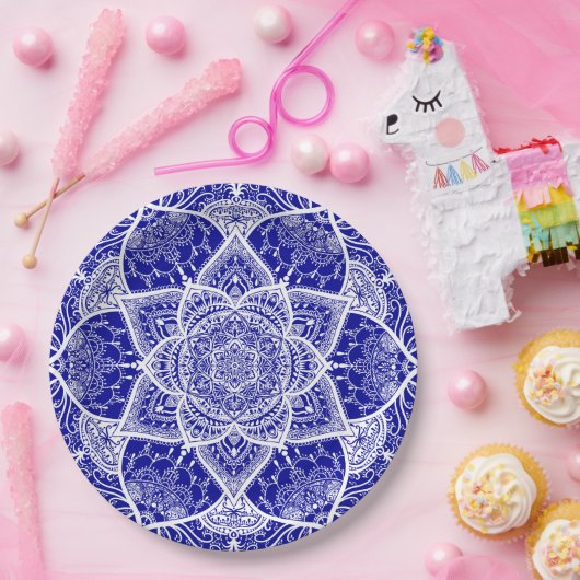Blauw en wit Mandala - Loergann in Sapphire Papieren Bordje (Feest)