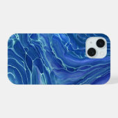 Blauw en wit marmer Acrylafbrekend materiaal iPhone 15 Hoesje (Achterkant horizontaal)
