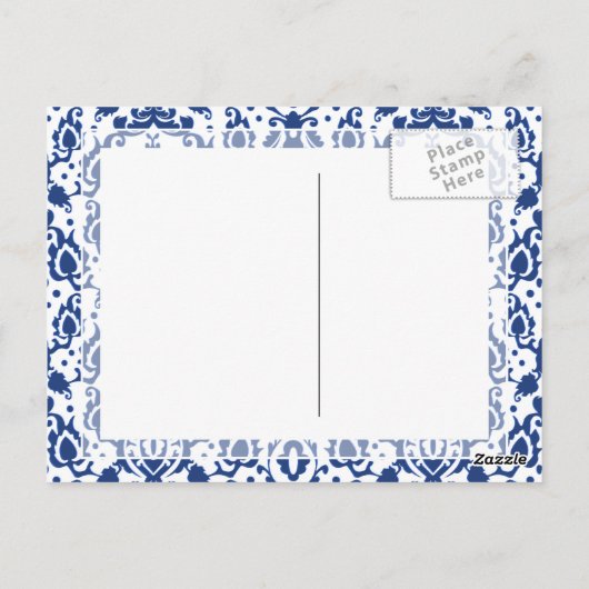 Blauw en wit Marokkaans Casbah Damask Briefkaart (Achterkant)