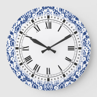 Blauw en wit Marokkaans Casbah Damask Grote Klok