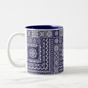 Blauw en Wit Marokkaans Patroon Tweekleurige Koffiemok