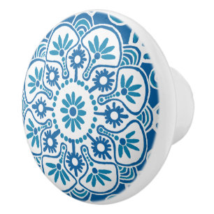 Blauw en wit medaillon Lade trekken Keramische kno Knop