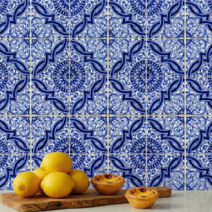 Blauw en Wit Mediterraan Azulejo Patroon Tegeltje