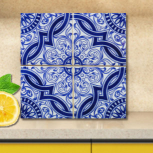 Blauw en Wit Mediterraan Azulejo Patroon Tegeltje