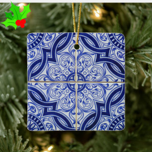 Blauw en wit mediterraan azulejo-tegelpatroon keramisch ornament