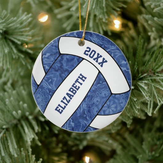 blauw en wit meisjes volleybal keramisch ornament (Boom)