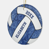 blauw en wit meisjes volleybal keramisch ornament (Links)