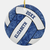 blauw en wit meisjes volleybal keramisch ornament (Achterkant)
