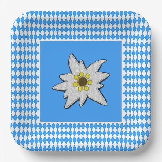 Blauw en wit met Edelweiss Oktoberfest Papieren Bordje (Voorkant)