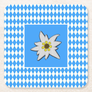 Blauw en wit met Edelweiss Oktoberfest Vierkante Kartonnen Onderzetter