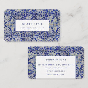 Blauw en wit Middellandse-Zeegebied  Floral Modern Visitekaartje