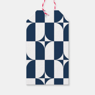 Blauw en wit midden van de eeuw modern cadeaulabel