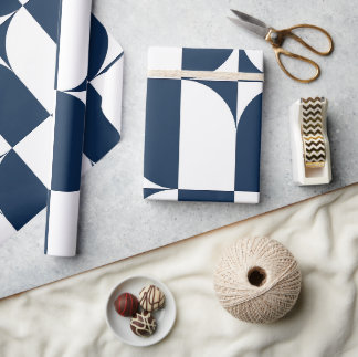 Blauw en wit midden van de eeuw modern cadeaupapier