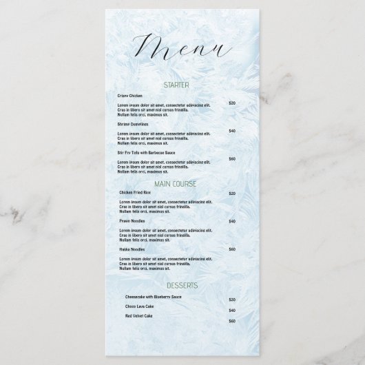 Blauw en Wit Minimalistisch Menulijst Menu (Voorkant)