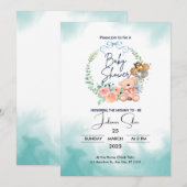 Blauw en wit modern Baby shower Kaart (Voorkant / Achterkant)