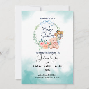 Blauw en wit modern Baby shower Kaart
