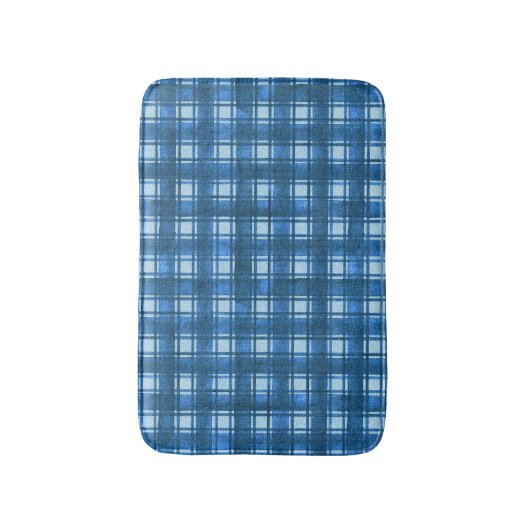 Blauw en wit Modern Denim Plakken Patroon Badmat (Voorkant Verticaal)