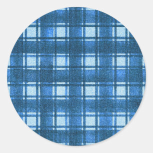 Blauw en wit Modern Denim Plakken Patroon Ronde Sticker