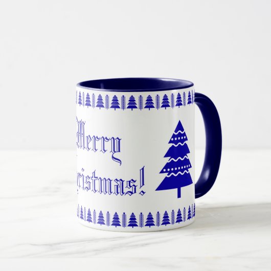 Blauw en wit modern kerstboommodel mok (Voorkant rechts)