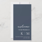 Blauw en Wit-Modern- Monogram-Huwelijksprogramma- (Voorkant)