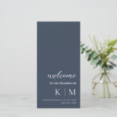 Blauw en Wit-Modern- Monogram-Huwelijksprogramma- (Staand voorkant)