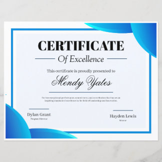 Blauw en Wit Modern Uitmuntendheids Certificaat