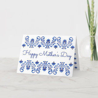 Blauw en Wit Moederdag Kaart