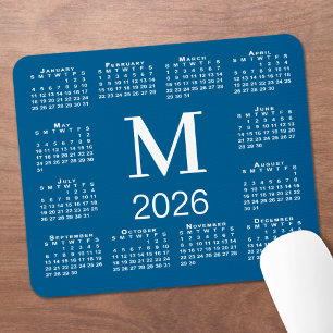 Blauw en Wit Monogram 2026 Agenda Muismat
