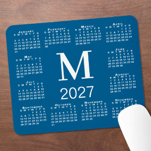 Blauw en Wit Monogram 2027 Agenda Muismat