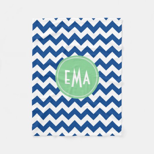 Blauw en wit monogram Chevron Geometric Pattern Fleece Deken (Voorkant)