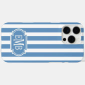 Blauw en Wit Monogram Strepen Case-Mate iPhone Case (Achterkant (horizontaal))