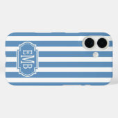 Blauw en Wit Monogram Strepen Case-Mate iPhone Case (Achterkant (horizontaal))